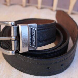 Dickies Men's Leather Dress Belt Silver Tone Buckle Closure Black 46-48
